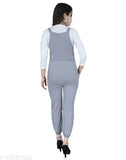 Grey cotton blend dungaree dress with adjustable shoulder straps and 3/4 sleeves, ankle length for girls