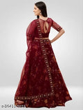 Trendy Drishya women's net lehenga set, embellished top with floral dupatta and semi-stitched in size 40m, India origin