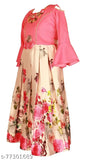 Pink satin frock dress for girls, single pack with long sleeves, printed net pattern, sizes 2-3yrs to 9-10yrs, Indian origin