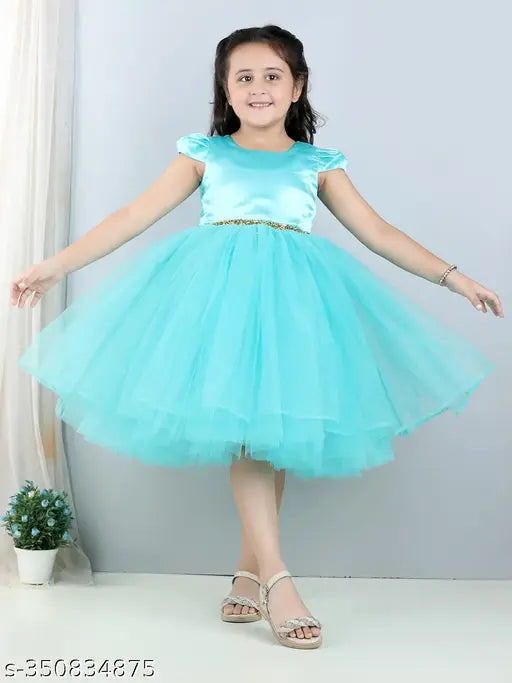 Sky Blue embellished net dress for kids parties, ideal for 1-2 or 3-4 years