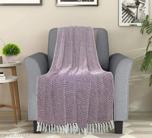 Cotton wide chevron throw, geometric pattern, loom-crafted, premium quality, home decor accessory, India origin