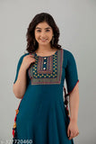 Dark blue embroidered Anarkali kurta (rayon, short sleeves), traditional festive wear from Jaipur, India