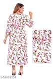 Trendy gathering white crepe kurti, printed combo, three-quarter sleeves, party wear midi dress - Indian fashion statement
