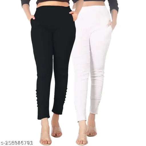 Cotton solid-colored cigarette pants/trousers/jeggings for women, black or white, India origin