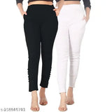 Cotton solid-colored cigarette pants/trousers/jeggings for women, black or white, India origin