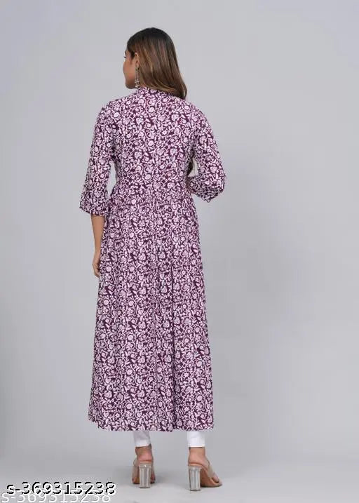 Sanganeri Print Women's Rayon Anarkali Kurti, three-quarter sleeves, vibrant traditional Indian print