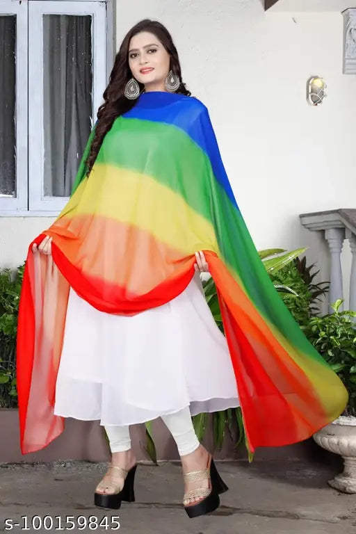 Georgette women's gown with dupatta, long sleeves, cotton inner lining, available in sizes XL, L, M, XXL