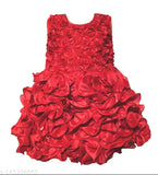 Red cotton-linen embellished net knee-length sleeveless wedding dress for baby girls, perfect party wear for special occasions