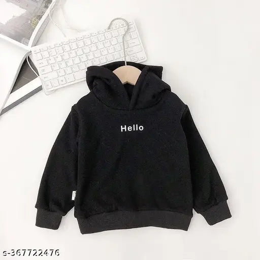 Black kids winter hoodie with printed design, fleece lining for warmth and comfort, suitable for boys and girls aged 12 months to 10 years