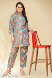Art Silk LOOSE FIT Co-ORD Set, printed two piece top and pants with three-quarter sleeves, women's winter wear