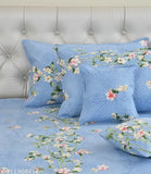 King-size cotton geometric floral bedsheet set with 2 pillow covers & 2 quilted cushions fillers, ideal for summer (India origin)