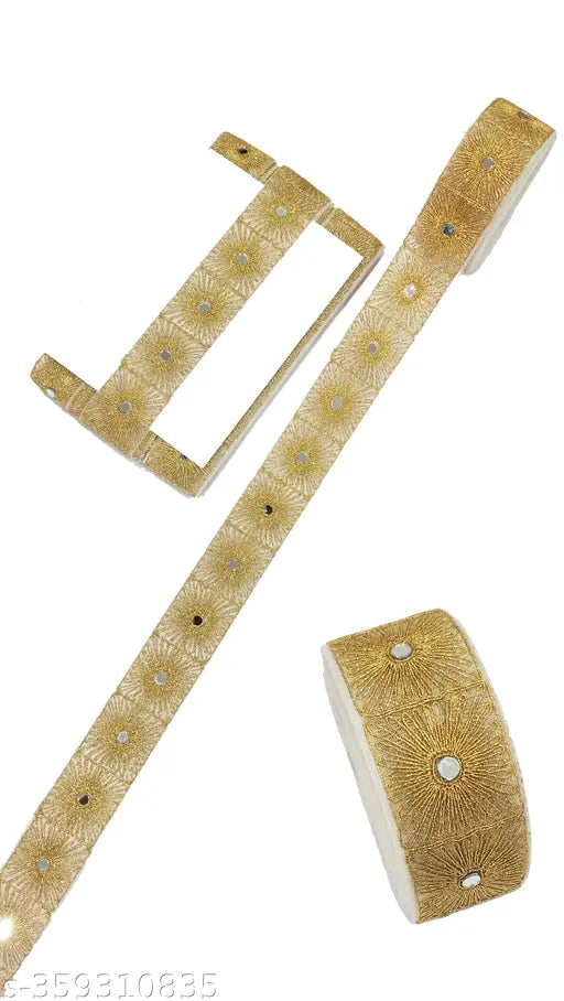 Gold-colored mirror work kurti lace borders embroidery ribbon roll, 5cm width, 9 meter pack for sarees, blouses, dresses, lehenga, dupatta, choli, palazzo, anarkali, and home decor