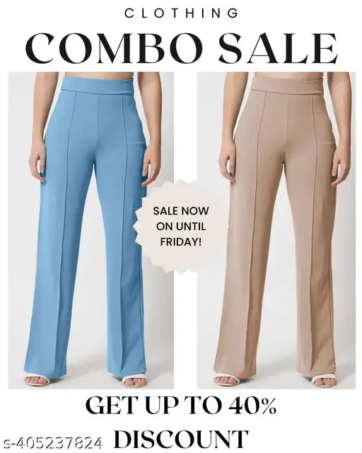 High-rise cotton blend bootcut bellbottom trousers combo, effortlessly elegant palazzo style, women's trouser pants India