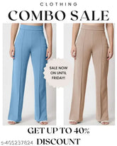 Cotton blend high-rise bootcut bellbottom trouser pants (2pcs), trendy classic stylish women's palazzo trousers