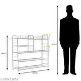 Stainless steel kitchen organizer, 5-shelf wall mount with plate and cutlery stand, 30L x 30H inches upper plate, modular storage rack