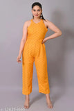Rayon sleeveless printed net jumpsuit by YOZZ BY Dot Print, vibrant design for women's XL size, made in India