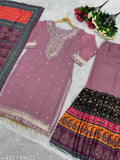 New Designer heavy faux Georgette sequin Pakistani suit, XL Indian printed net kurta with dupatta and sharara bottomwear