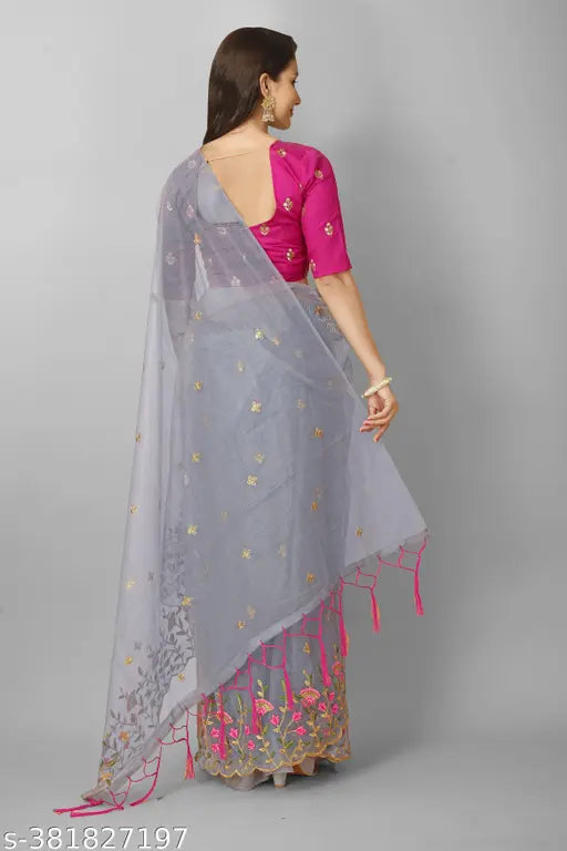 Mustard yellow Super Net embroidery saree with dupion silk blouse, intricate multi-thread work, perfect for parties or weddings