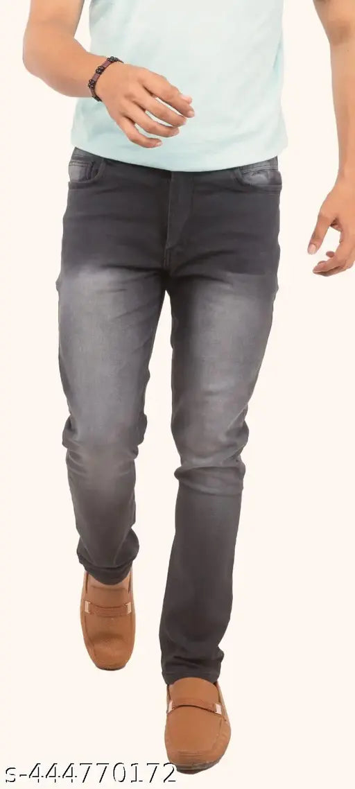 Grey slim-fit denim jeans for men, perfect festive wear