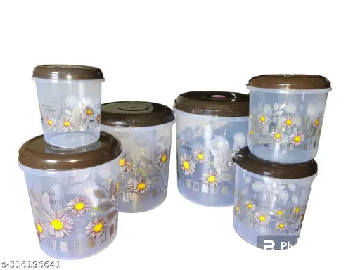 Brown Veksin mixer jars (10KG, 7.5KG, 5KG, 2KG, 1KG, 0.5KG) - Airtight plastic containers for groceries