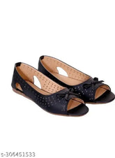 Stylish black synthetic leather bellies for women (BLACK), slip-on ballerinas by MAHI & LOOKS. India origin