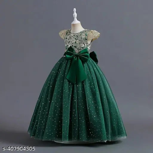 Embellished net dress gown for girls (1-12 years), Indian traditional attire with short sleeves