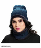 Woolen winter beanie cap & cotton gloves set (India-made), trendy & extra warm for men, women, free size