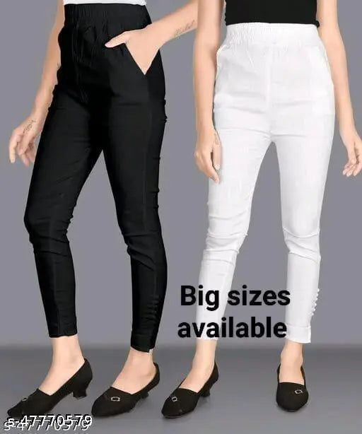 Samar Collection cotton stretch trousers (size 26-52), solid pattern, both side pockets, pack of 2