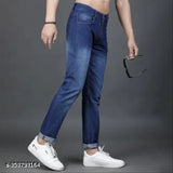 Straight navy blue denim jeans for men by EyeBogler, ideal for casual wear