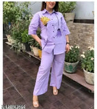 Lavender embroidered coord set: Premium rayon shirt & pants for stylish girls, women's fashionable co-ord set