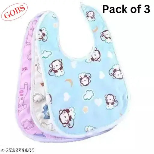 Multicolor GOBS waterproof bibs pack of 3, quick dry, lightweight, soft fabric, easy-to-handle baby accessory for feeding, India origin