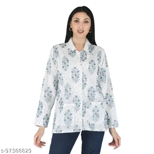 Charvi cotton floral print summer coat with cap, multi-purpose and sun protection for women, available in sizes S-XL and free size