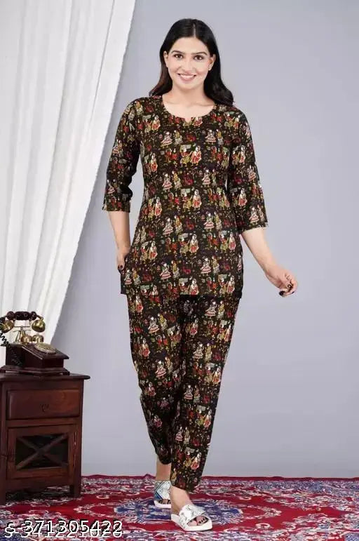 Rayon marwadi print nightsuit for women, limited edition premium cotton comfort sleepwear from PARWATI or Vanshi, India