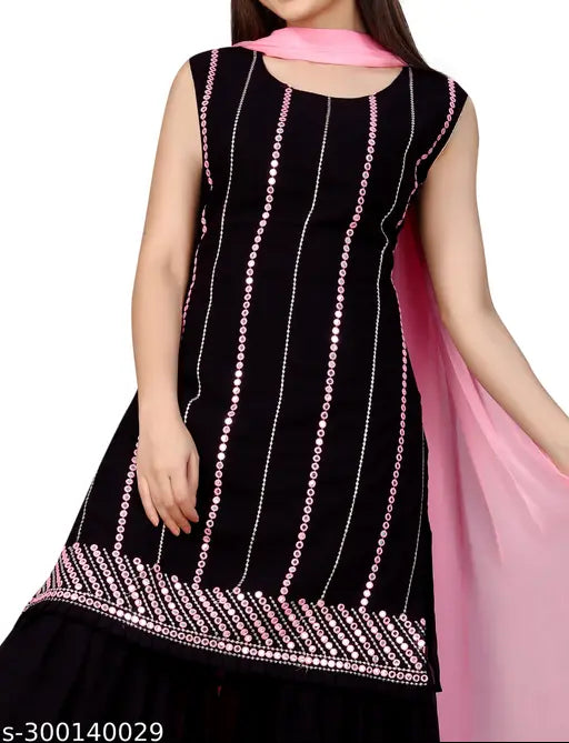 Rayon slub Voguish rayonkurta with embroidered net sharara and dupatta, ideal for weddings and fashionable occasions in India