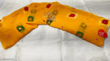 Yellow Georgette Sibori Bandhni saree with embellished blouse, premium quality, free size, India-made