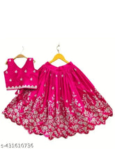 Embroidered taffeta silk kids lengha choli, short sleeves, fully-stitched and customizable, suitable for festive wear, Indian origin