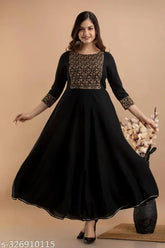 Black Brown Rayon Anarkali Kurta for Women - Ethnic mix of smartness & grace, ideal for daily wear, parties, or weddings. Made in India