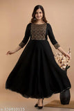 Black Brown Rayon Anarkali Kurta for Women - Ethnic mix of smartness & grace, ideal for daily wear, parties, or weddings. Made in India