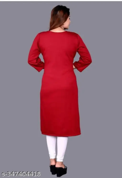 Woolen winter kurti, cotton blend, three-quarter sleeves, solid floral embroidery, Indian ethnic wear