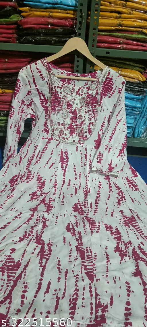 Rayon Anarkali long kurta, dyed/washed combo, three-quarter sleeves, vibrant Indian ethnic wear for women