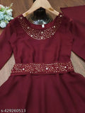 Maroon Georgette long sleeve dress, solid pattern, new traditional collection, belt included