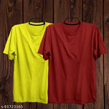 Red and yellow solid combo cotton t-shirt, premium quality (M-XXL), vibrant colors perfect for summer wear