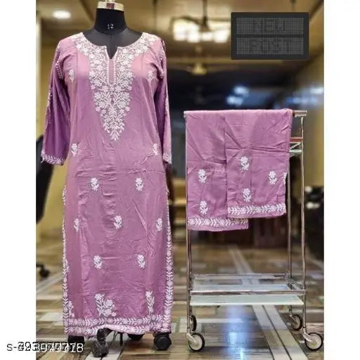 Embroidered rayon kurta palazzo, three-quarter sleeves, Chikankari work, Indian traditional clothing