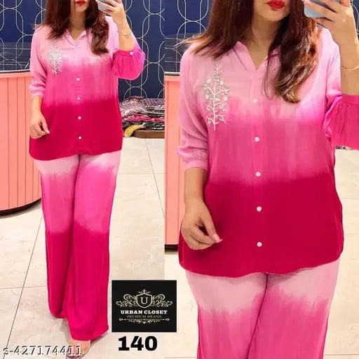 Rayon slub kurta and palazzo set with three-quarter sleeves, solid color from Jivika Ensemble for women's fashion, available in M, L, XL, XXL, 4XL, and 5XL sizes. Made in India