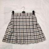 Pleated check skirts for women, polycotton, checked pattern, available in sizes 26, 28, and 30