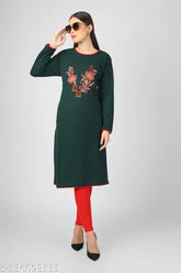 Woolen embroidered kurta in trendy colors, three-quarter sleeves, women's wear from LUFEEP, India