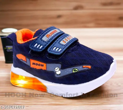 Blue and orange canvas shoes with LED light for kids up to 5 years, breathable and comfortable for daily wear and party use