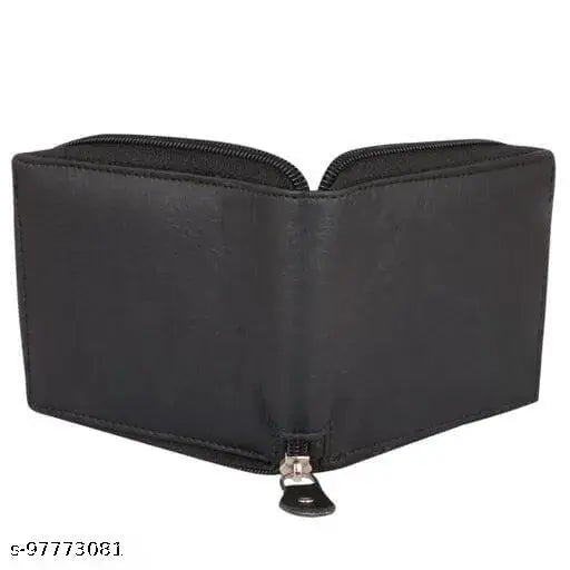Brown faux leather classic World wallet for men, 2 compartments, 5 card slots, coin pocket, zip lock design