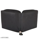 Brown faux leather classic World wallet for men, 2 compartments, 5 card slots, coin pocket, zip lock design