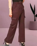 Brown wide-leg cotton-blend cargo trousers with four pockets, offering a relaxed fit and fashionable appeal